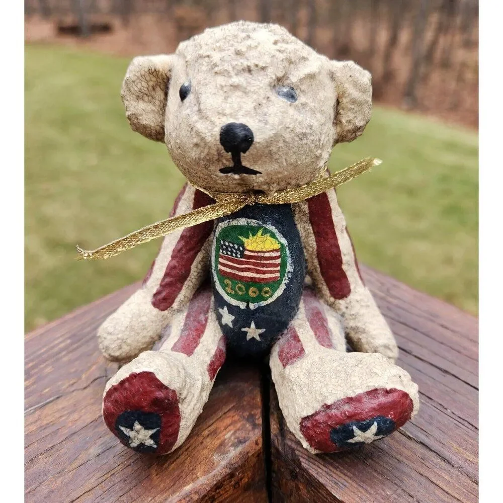 Rosemary Flagg Primitive Millennium Bear Signed Limited Edition Paper Mache Y2K